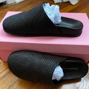 Intentionally Blank Agatha woven leather slide mule flat clog chocolate brown 36